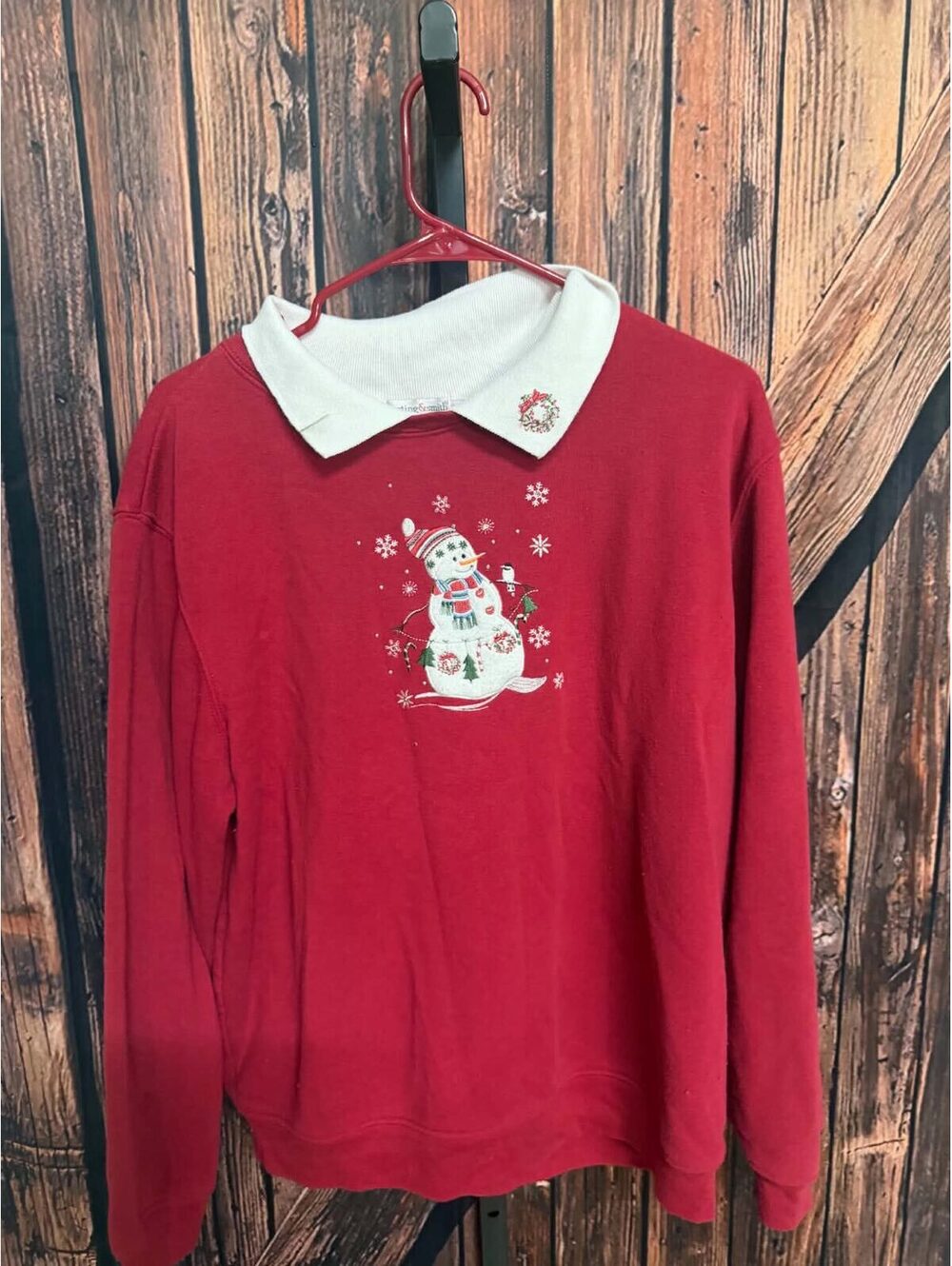 hasting & Smith Red Snowman Christmas Sweater with White Collar XL